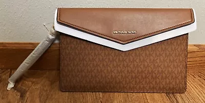 Michael Kors-maisie Envelope Clutch-brown-logo Pebbled Leather-w/fob-new • $149.99