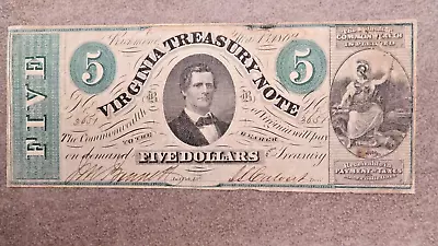 Virgina Treasury Note $5 Five Dollars 1862 Green 3651 • $19.99