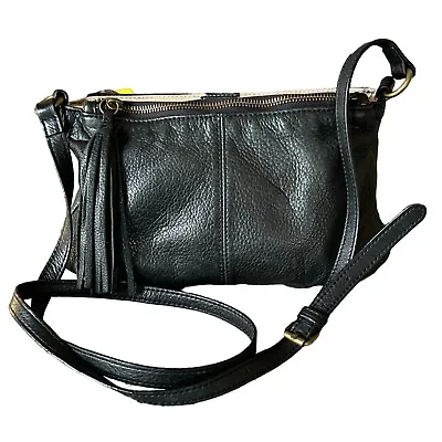 Margot Womens Crossbody Purse Bag Black Buttery Leather Adjustable Strap Tassel • $31.90