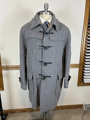 Burberry London Wool Gray Duffle Coat Made In England Nova Plaid Sz 58r No Hood • $199