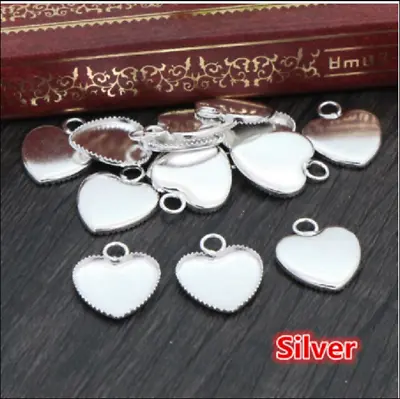 £1.50 • Buy 10 X Silver Plated  Heart  Cabochon Pendant Settings Size Fits 12mm Cameo