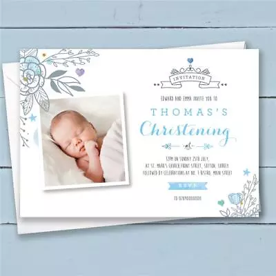 £4.99 • Buy 10 Personalised Christening Invitations Invites Boy