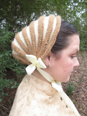Handmade Knit 100% Wool Opera Hood Silk Ribbon  Civil War Victorian Dickens • $30