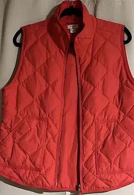 J. Crew Coral Pink Down & Waterfowl Feather Puffer Vest Women’s Size Large • $25