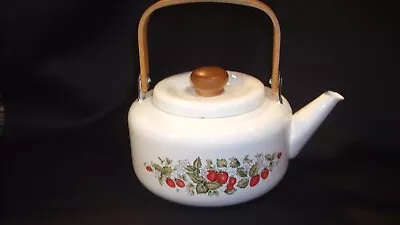Vintage Strawberry Enamel Over Metal Teapot Japan Fraise 1981 Gailstyn-Sutton • $35