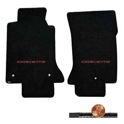 1997-2004 C5 Corvette Black 2pc Classic Loop Floor Mats Set - Red CORVETTE Logo • $138.99