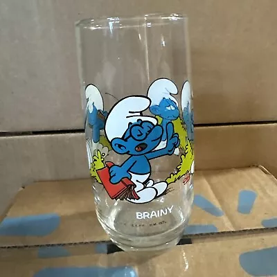 Vintage 1982 Smurf BRAINY Drinking Glass - Wallace Berrie & Co. - Peyo. • $9.99