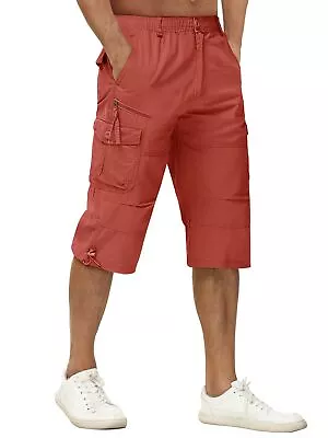 Mens Cargo Work Shorts 3/4 Length Below Knee Pants 7 Pockets Cotton Twill Shorts • $30.38