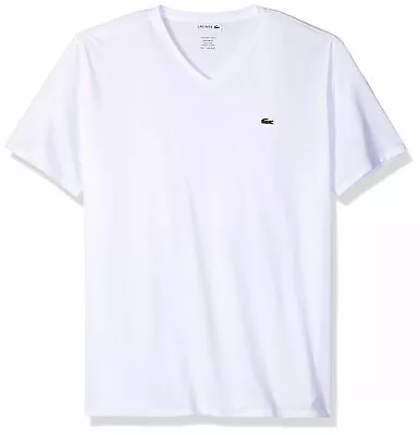 $49.95 • Buy Lacoste White Short Sleeve Pima Cotton V-Neck Jersey T-Shirt