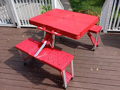 Red Vintage Portable Folding Picnic Camping Table Stool Set Briefcase/Suitcase • $99.99