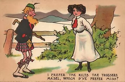 1911 VINTAGE SILLY OLD SCOT In KILT With HAIRY LEGS FLIRTS With LADY POSTCARD • $6.49