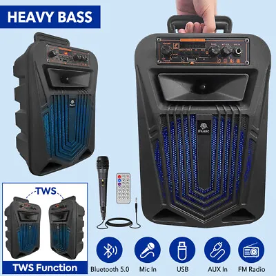 8  Portable Bluetooth Party Outdoor Speaker Heavy Bass Wireless Subwoofer + Mic • £26.59