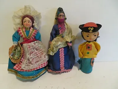 Lot Of 3  Mini Dolls   ASIAN WOMAN VEIL  WOMAN HAT LACE    Assorted Sizes • $2.99