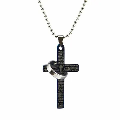 Spanish Lords Prayer Black Cross Necklace Top Quality Jewellery For Men A051 • £4.95