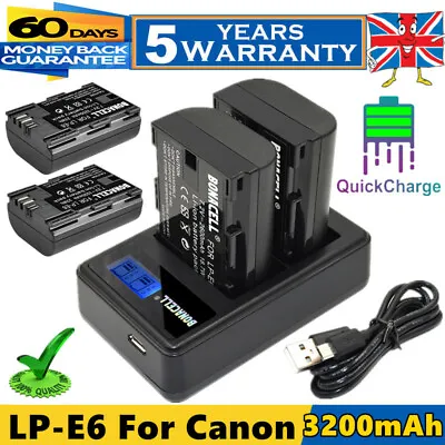 £23.99 • Buy 2x LP-E6 Battery & USB Dual Charger For Canon EOS 5D Mark III II 60D 70D 80D 6D