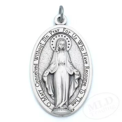 Our Lady Miraculous Medal Pendant Large 1.75  Silver Oxidized Made In Italy • $9.99