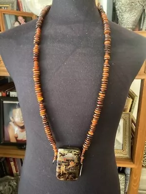 Dramatic Meiji Era Japanese Amber And T. Shell Inro Necklace /Film Collection • $275