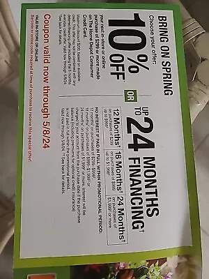 HOME DEPOT Coupon 10% Off Online / In Store OR 24 Months Financing Exp 05/08/24 • $24.99