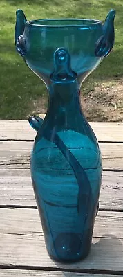 Blenko Retro Mid Century Teal Cat Vase 13.5 Vintage • $999.50