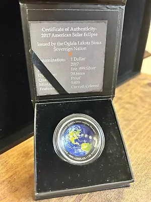 2017 American Solar Eclipse Silver Proof Coin Curved Colorized • $260