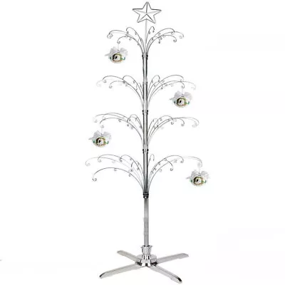 74 Inch Metal Christmas Tree Rotating Ornament Display Stand Silver Color • $96.99