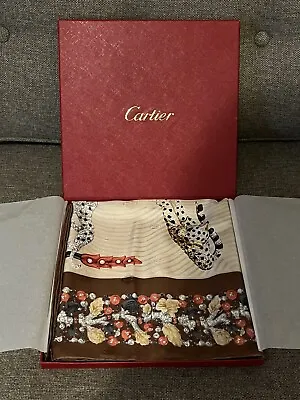 Cartier Beige Jeweled Panther Animal Print Scarf Shawl 100% Silk Italy NEW • £477.74