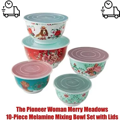 The Pioneer Woman Merry Meadows 10-Piece Melamine Mixing Bowl Set With Lids • $24.34