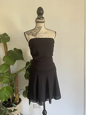 Vintage Retro Black Sheer Chiffon Ruched Fairy Goth Dress 12 • $30