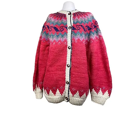 Hand Knit Wool Cardigan Sweater Jacket Cowichan Fair Isle Women’s  L/XL Ecuador • $64