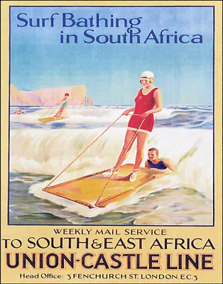 Surf Bathing In South Africa Union-castle Line Travel Poster Repro Free S/h • $15.95
