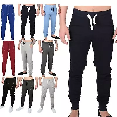 Mens Textured Slim Fit Trousers Pants Side Back Pockets Stretchy Jog Bottoms • £5.19