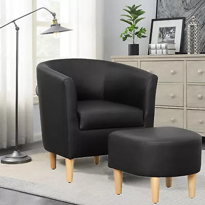 Retro Faux Leather Armchair Accent Single Sofa Club Chair W/Ottoman Living Room  • $149.99