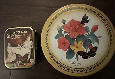 Lot Of 2 Vintage Tins Farmhouse Kitchen Decor Ghirardelli Tin • $5