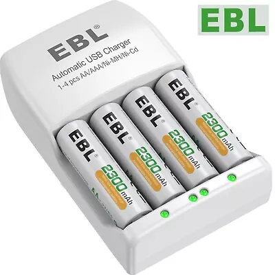 EBL 4 Slot Charger For Ni-MH/Ni-CD AA AAA Battery + 4x AA Rechargeable Batteries • $2.25