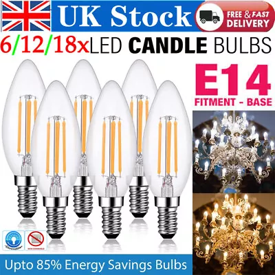 E14 LED Dimmable Candle Light Bulbs Edison Filament Lamp Energy Saver Warm White • £9.95