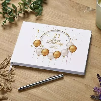 Personalised 21st Birthday Guest Book With Gold Balloons GB-151 • £15.99