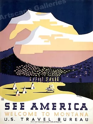 1930s Montana See America!  WPA Vintage American Travel Poster - 18x24 • $13.95