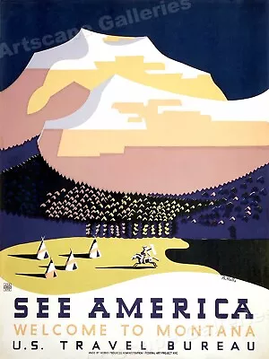 See America Welcome To Montana 1937 WPA Vintage Travel Poster - 24x32 • $24.95