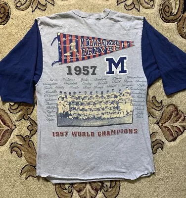 Vintage Milwaukee Atlanta Braves Shirt World Series Champions 1957 Jersey Shirt • $43