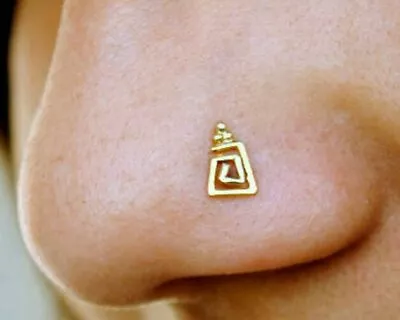 14k Solid Gold Nose Pin Trapezium Spiral Nose Stud Geometric Body Piercing Gift • $378.83