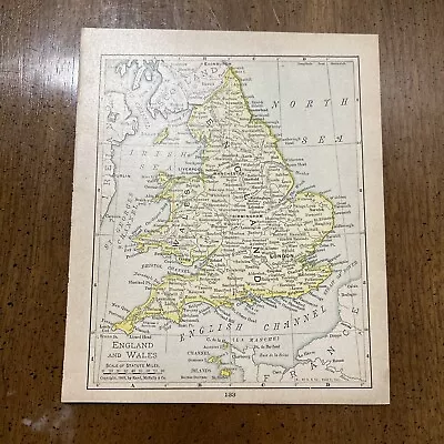 Rand McNally & Co Antique 1899 Map Of England & Wales 7x6 • $9.75