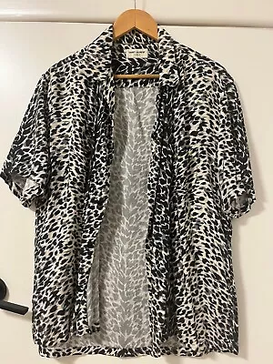 Yves Saint Laurent YSL Black Grey Leopard Print Mens Shirt Unisex Blouse Sz 43 M • $150