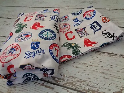 POTTERY BARN KIDS MLB American League Baseball Logos Flat & Fitted Sheets Twin • $48