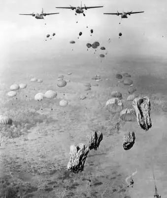 Vietnamese Paratroopers Dropping US Air Force C-123s Transport - 1963 Old Photo • $5.79