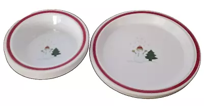 Pottery Barn Kids Melamine Bowls And Plates Winter Holiday Snowman Set Of 4 • £20.83