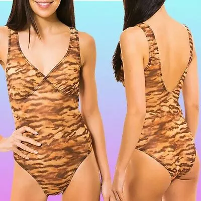 Kiniki Tan Through Swimsuit Swimming Costume Plunge Animal Print Sara Uk Size 8 • £21.99