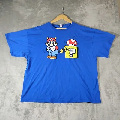 Super Mario Bros Shirt Men XXL Blue  Mushroom Big Logo Graphic Vintage  2002    • $20