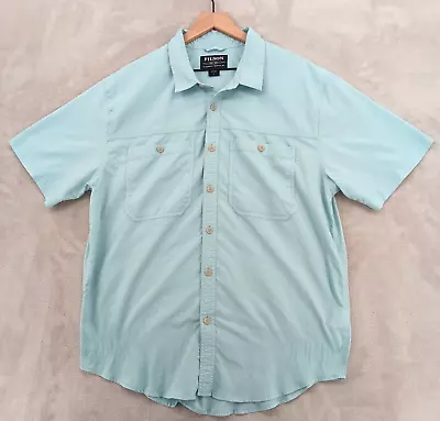 Filson Shirt Mens L Gulf Blue Alagnak Short Sleeve Lightweight Fishing READ NOTE • $9.99