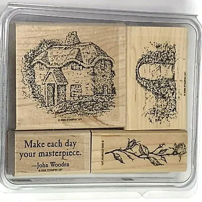 Stampin Up Stamps Woodland Cottage Rubber On Wood Rose House Arbor Garden Entry • $12.99