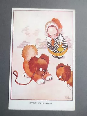 £3.89 • Buy Vintage Childrens Postcard CHLOE PRESTON Girl 2 Dogs Stop Flirting Valentine's 